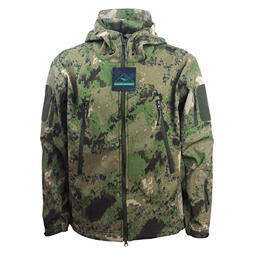 ReFire Gear Men's Soft Shell Military Tactical Jacket Outdoor Camouflage Hunting Fleece Hooded Coat Green Camo Large