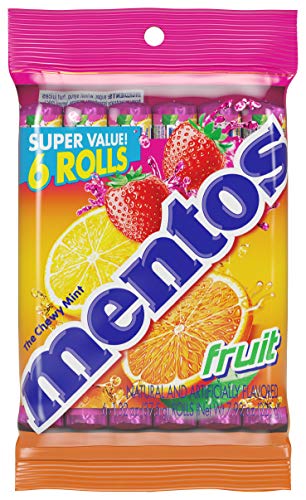 MENTOS FRUIT CHEWY MINT CANDY ROLL, 14 PIECES PER ROLL, 6 COUNT PARTY PACK