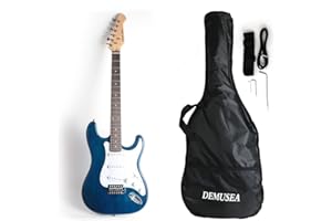 Demusea DST-30 Full Size Electric Guitar Beginner Starter Practic With Gig bag And Strap (DST-30, Blue)