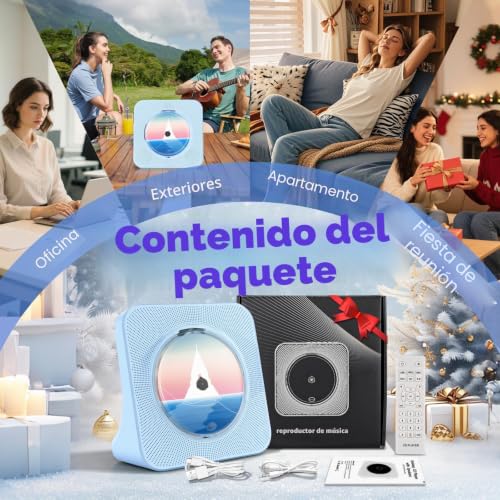 Portable CD Player for Children, Bluetooth CD Player and Home HiFi Speakers, Home CD Player Compatible with USB/FM Radio/Headphone Jack/Off Timer (Non-Rechargeable)