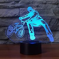 HIOJDWA Night Light 3D BMX Trickster Table Lamp Bedside Decor Bicycle Limit Movement Night Light Led 7 Colors Change Baby Sleeping Lighting Gifts Remote