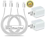 Certified 5W 1A USB Power Wall Charger with 2-Pack 10FT/3M [Heavy Duty] Nylon Braided 8 Pin Lightning to USB Cable Charger (Silver) (4-Pack) (2 Pack 10 Feet + 2 USB Adapters)