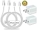 Certified 5W 1A USB Power Wall Charger with 2-Pack 10FT/3M [Heavy Duty] Nylon Braided 8 Pin Lightning to USB Cable Charger (Silver) (4-Pack) (2 Pack 10 Feet + 2 USB Adapters)