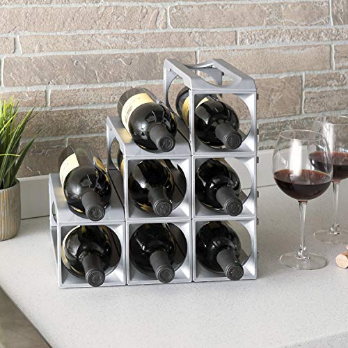 Stakrax - Stackable, Modular Wine Rack - 12 Bottle Set - Silver