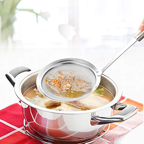 McoMce Slotted Spoon, Stainless Steel Soup Strainer, Spider Strainer, Premium Fine Mesh Food Skimmer Strainer, Kitchen Utensil Grease Strainer for Grease, Gravy and Foam With Long Handle (Silver)