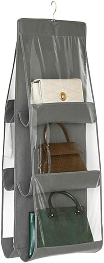 Weimay 1Pcs 6 Pockets Closet Wardrobe Handbag Organiser Large Storage Cluth Bag Pouches Clear Hanging Storage Bags