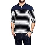 Wishere Mens Fashion Striped Polo Shirts Cotton Long Sleeve Tops T-Shirt