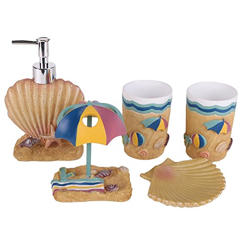V&M VALERY MADELYN Valery Madelyn 5-Piece Bathroom Accessories Set,Coastal Bath Ensemble Include Soap Dispenser,Toothbrush Holder,Tumbler,Soap Dish for Home,Resin