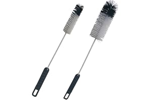 Coralpearl Bottle Brushes Thin Long Handle X 2, Utility Skinny Wire Cleaner Set Big Small, Bendable Flexible for Cleaning Narrow Neck Water, Beer, Wine, Baby Bottles, Pipes, Tubes, Hoses, and Flasks