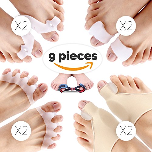 9 PCS Bunion Corrector Sleeves Kits, Best Bunion Corrector for the Pain Relief, Big Toe Joint, Hammer Toe, Toe Separators, Spacers Straighteners, Splint Aid surgery treatment 2018 Upgraded