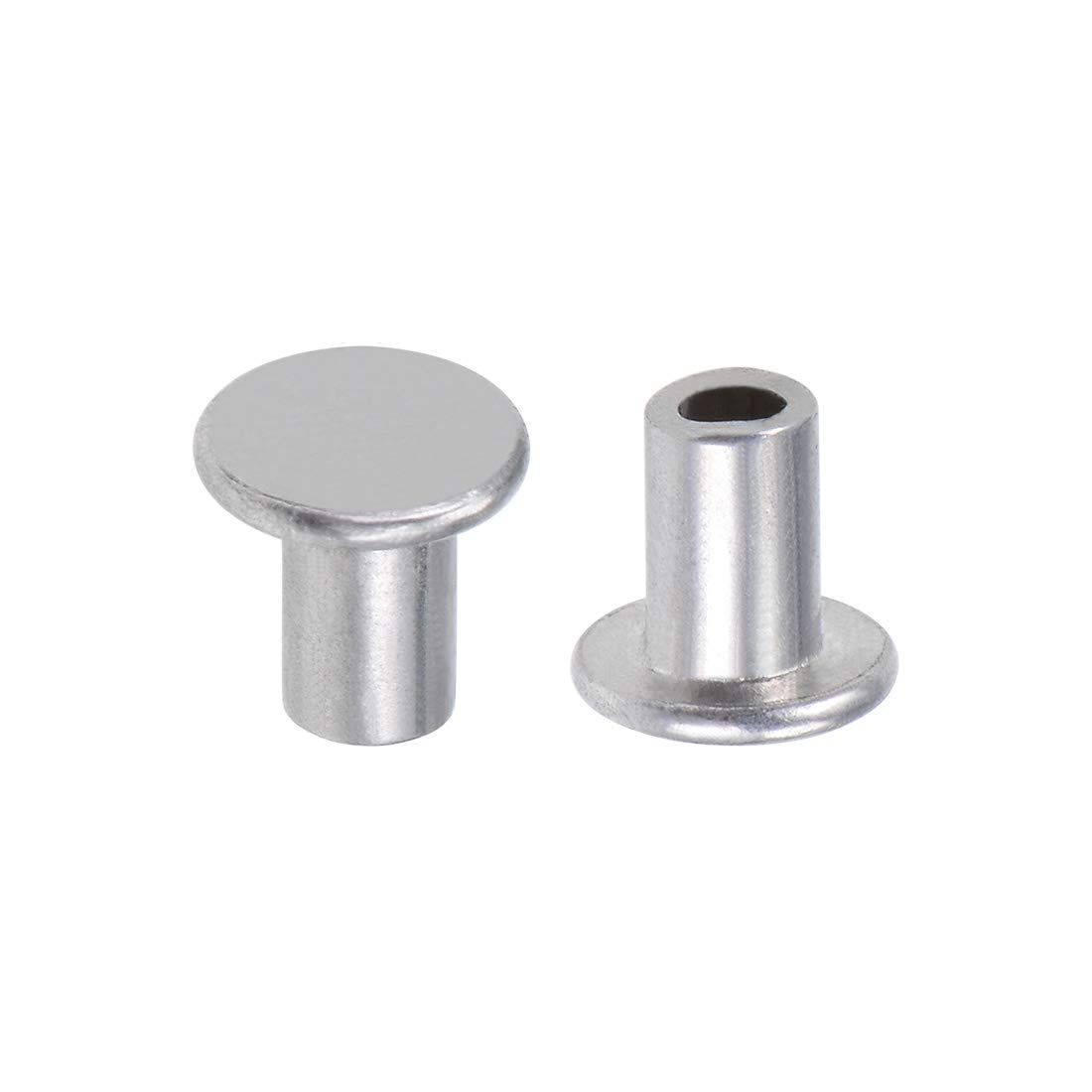 sourcing map 100 Pcs 4mm x 6mm Aluminum Flat Head Semi-Tubular Rivets Silver Tone