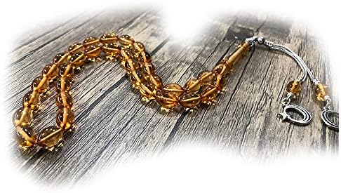Turuncu Şeffaf Renk 7x11 mm Oil Consumption Gümüş Püskül Combinli Ateşi Kehribar Tesbih-Orange Transparent Color 7x11 mm Silver Tassel Combined Fire Amber Rosary