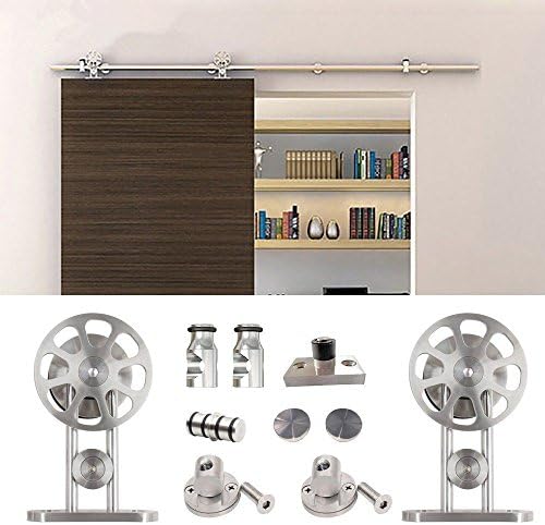 Vancleef 10FT Single Door Kit Stainless Steel Sliding Barn Door Hardware, Spoke Wheel Design Round Track, Interior and Exterior Use, With Quiet Glide Roller and Descriptive Installation Manual