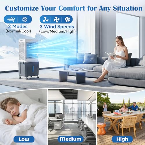 Portable Air Conditioner, [8GAL|2237 CFM] Air Cooler, 2 Modes 3 Speeds Portable AC Blow Cold Air, 120° Swing & 7H Timer, 30H+ Cooling, Windowless Air Conditioner w/Remote for Room, Office, Patio