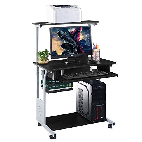 Buy Tangkula Computer Desk Wood 3 Tire Laptop Desk with Printer Shelf