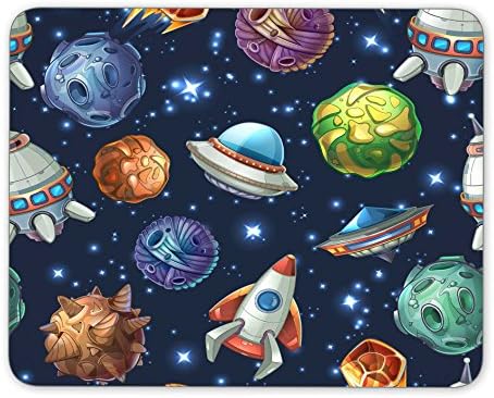 Comic space with planets and spaceships mouse pad, Natural Rubber Mouse Pad, Quality Creative Wrist-protected Wristbands Personalized Desk, Mouse Pad (9.5 inch x 7.9 inch)