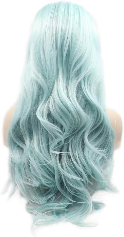 Body Wave Hair Blue Lace Front Wig Pastel Wig Natural Hairline Cosplay Holidays Synthetic Ladies Wigs Heat Resistant Fiber For Women Girls 24" - Image 4