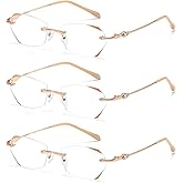 TERAISE Frameless Reading Glasses For Women With Blue Light Blocking,Fashion Diamond Cutting Rimless Eyeglasses