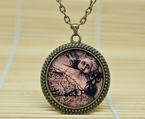MagicalYeah Globetrotter Print 'Clock Face And Map Face' Necklace Glass Cabochon Necklace