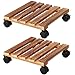 MOUTIK Plant Caddy Wooden Plant Stand 2 Pack Square Indoor Outdoor on Roller Patio/Flower Pot (11.8
