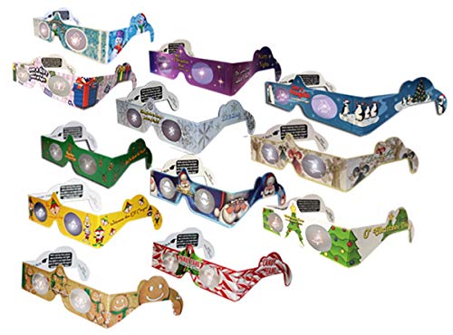 3Dstereo Holiday Eyes – 12 pairs of Glasses – 12 Different Styles – Exclusive Jingle Bells -Turn XMAS Lights Into Magical Images – Ships Ships Folded & Sleeved