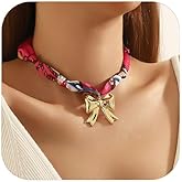 Scarf Pendant Necklace for Women Bandana Necklace Heart Bow Pearl Pendant Necklaces Trendy Jewlery