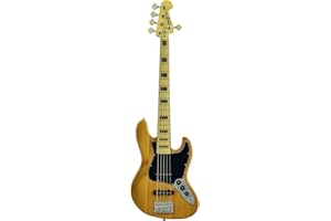 CNZ Audio JB 1975 Vintage Electric Bass Guitar - 5 String - Natural Gloss Finish, Solid Alder Body, Gloss Maple Neck & Fingerboard
