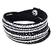 Bestjybt Fashion Leather Wrap Wristband Rhinestone Multilayer Bracelet Bangle (Black)