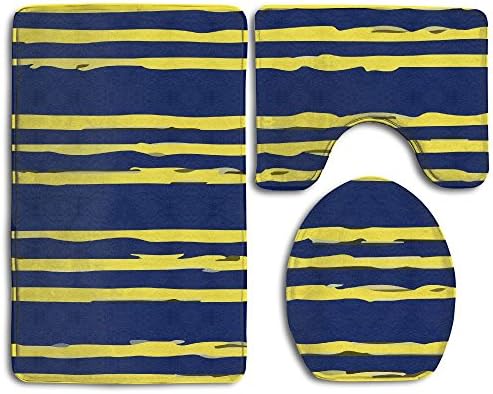 3 Piece Set Non-slip Bathroom Rug Flannel Shower Mat Machine-Washable Bath Mats With Water Absorbent Soft Memory Foam - Stripe Color