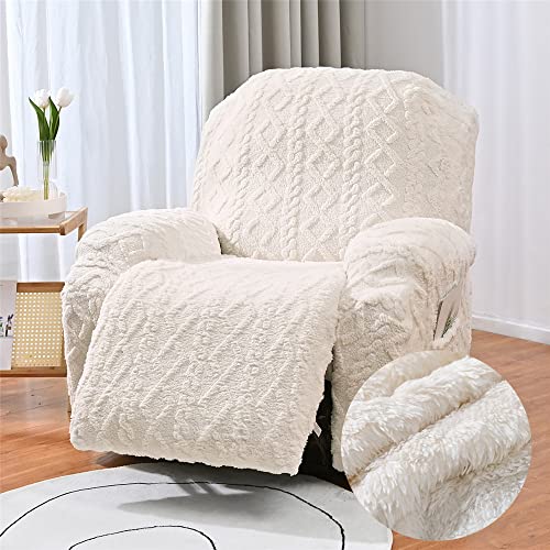 FANSU Recliner Chair Covers for Electric Chair 1 Seater with Pockets, Jacquard Plush Stretch Recliner Chair Slipcover for Armchairs, Sofa Covers Protector for Living Room (1 Seater,Beige)