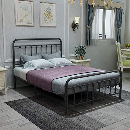 DUMEE Metal Full Size Bed Frame Platform with Vintage Headboard and