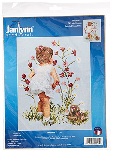 Janlynn Counted Cross Stitch Kit, Girls with Cosmos