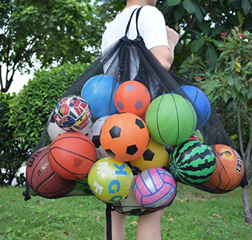 Sports Balls Storage Bag,Pool Storage Bag,Jumbo Size Hanging Organizer Mesh Bag for Pool, Gym, Floats, Soccer,Basketballs, Kids Inflatable Toys, Swim Rings, Yoga,Garbage (Black-XXL)