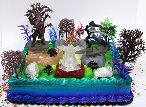 Guardians of the Galaxy Birthday Cake Topper Set Featuring Figures and Decorative Themed Accessories