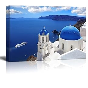 Beautiful Scenery Landscape Amazing Santorini with Churches and Sea View in Greece - Canvas Art Wall Art - 12" x 18"