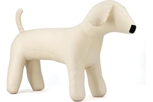 pawstrip Dog Mannequin PU Pet Clothing Display Stand Cute Dog Hangers for Clothes Store Leather Pet Sewing Mannequin Durable Puppy Standing Model (White, Large)