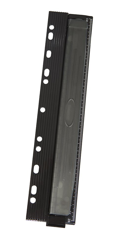 Genie PP-4M Four-Hole Paper Punch for Filing (Metal Punch with Integrated 28 cm Ruler and Collecting Container) – Black