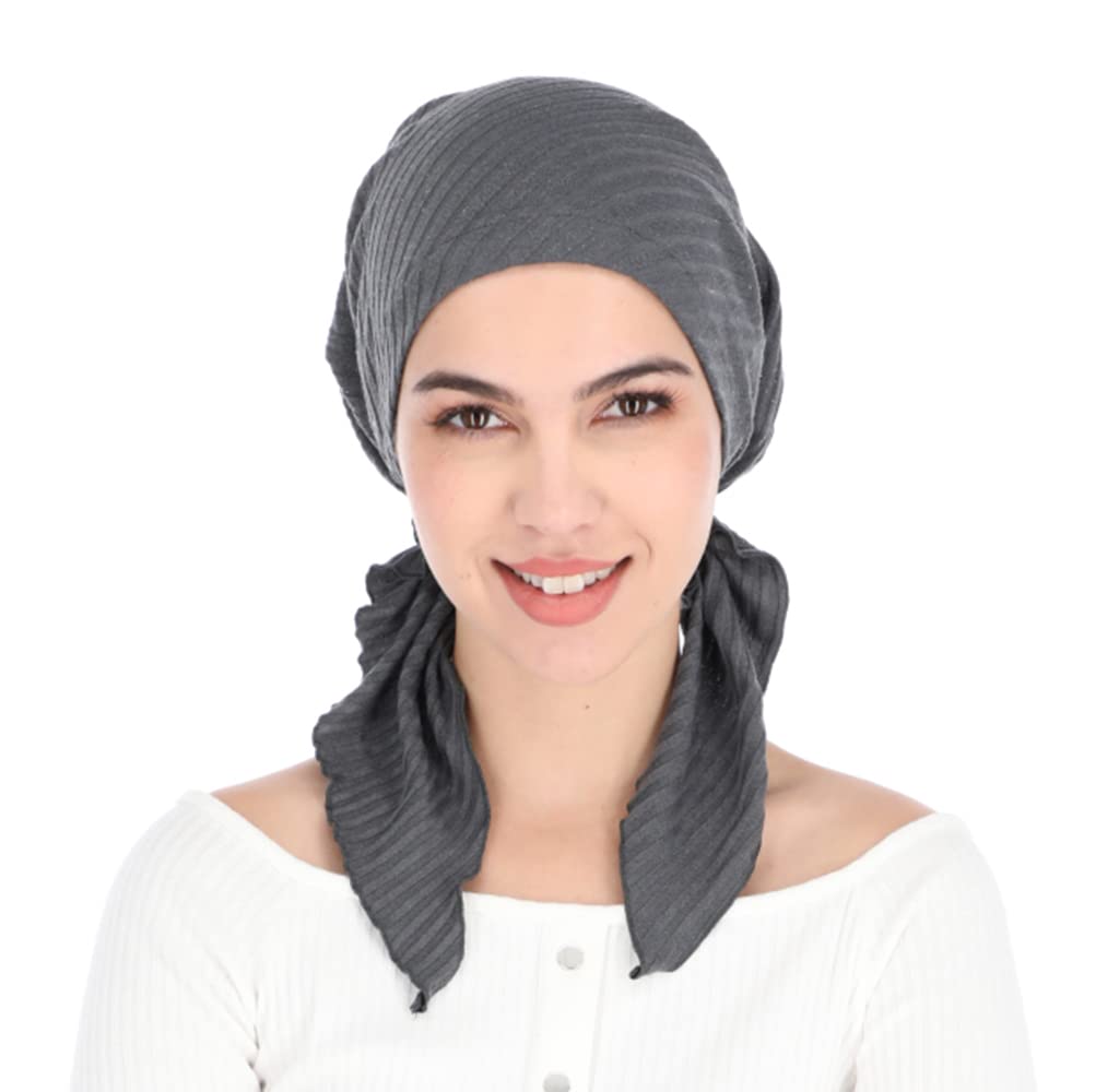 Photo 1 of Madison Headwear Pretied Lurex Lines Head Scarves For Women Featuring A Unique Sparkly Finish And Stretchy Ribbed Fabric (SOLID HEATHER GREY)
