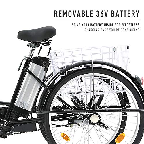 HIRAM Adult Electric Tricycle, 24 Inch 250W Electric Bike 3 Wheel Electric Trike Bicycle for Men and Women, Adjustable Cruiser Seat, Removable 36V 10Ah Large Capacity Lithium Battery, Rear Basket