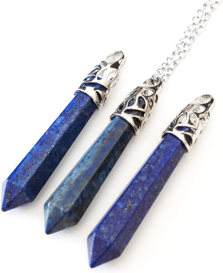 Creative Club Hexagonal Pile Natural Stone Healing Point Reiki Chakra Cut 26-28 Inch Gemstone Pendant Necklace (1pc) in Gift Bag