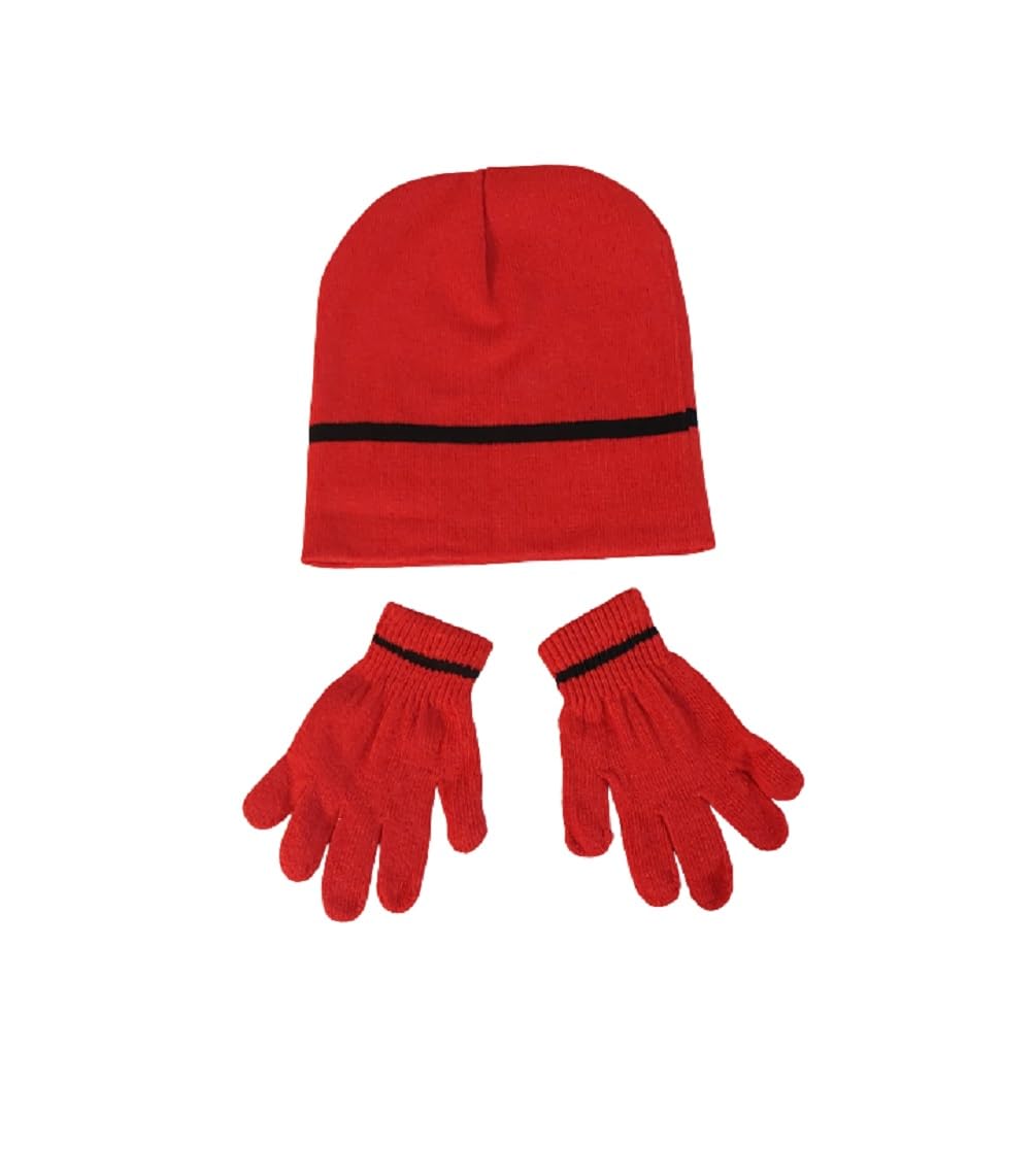 Boys Children's Hat And Gloves Set Kid's Warm Beanie Hat & Gloves Set for Winter Autumn Red