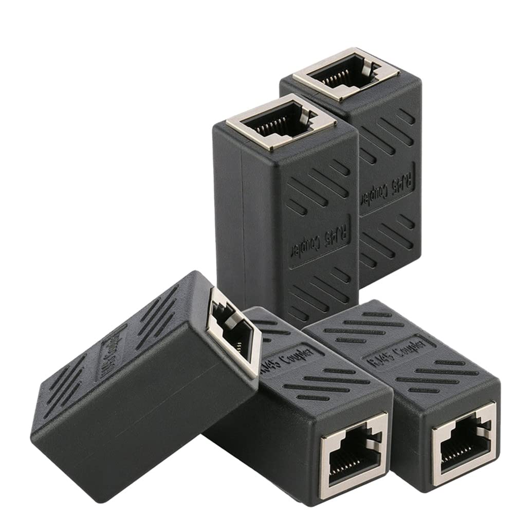 RJ45 Coupler, Ethernet Cable Connector, RJ45 Connector, LAN cable Adapter, Powerline Network Adapter, Ethernet Female to Female Joiner, WiFi Extender link USB Socket Switch for speed internet (5 PACK)
