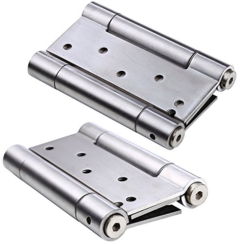 Ranbo stainless steel ball bearing heavy duty Double Action spring loaded door swing hinge ,automatic closing/self closer/adjustable tension 5 x 6.3 inch brushed chrome( Pack of 2)thickness 3 mm