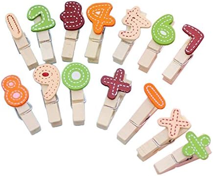 Emorias 12pcs Art Clip Wooden Clips Cute Number Shape Clip for Card Paper Picture Craft Clamps DIY Clip with 1M Rope