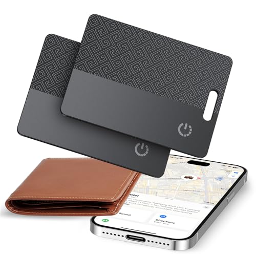 FAMOO Wallet Tracker Card 2-Pack: Apple MFi Certified 0.06in Thinner Tracker Card (IOS only) Works with Apple Find My Rechargeable Tag IP68 Item Finder for Passports Luggage Tags Purse Phone (Black)