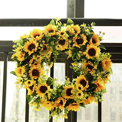 image for Prettyia Artificial Rattan Sunflower Wreath, Flower Wreath for Front D