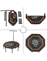Xspec - Mini trampolín de fitness silencioso de 44 pulgadas con barra de barandilla ajustable   Rebounder interior para adultos   Mejor entrenamiento urbano de cardio de alto impacto, sistema de cuerda elástica cubierta, Naranja
