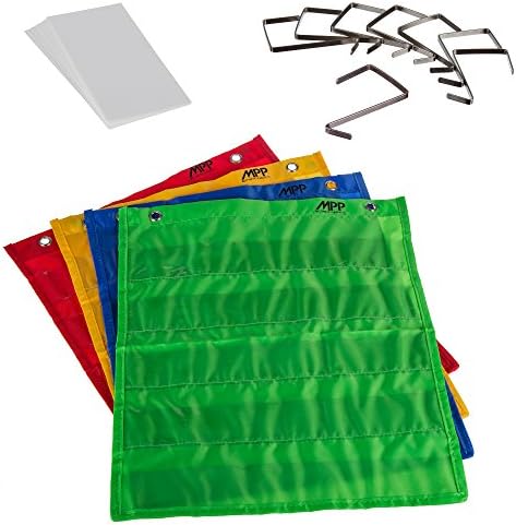 4 Magnetic Pocket charts - Comes with Red, Green, Blue and Yellow Squares.Double sided / Includes Sewn in magnets, 40 FREE Dry Erase Cards, 8 FREE hooks to hang on doors, walls and whiteboards.