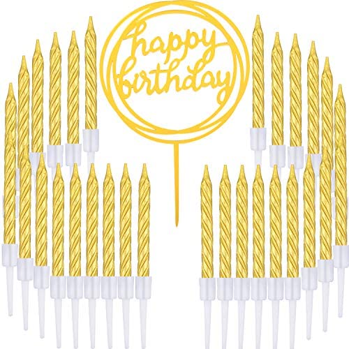 50 Pieces Gold Spiral Cake Candles and Happy Birthday Cake Topper for Cake Decoration Supplies, 51 Pieces Totally
