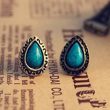 Lucky jewelry brand Women's Retro Ethnic Blue Pine Carved Gemstone Earrings